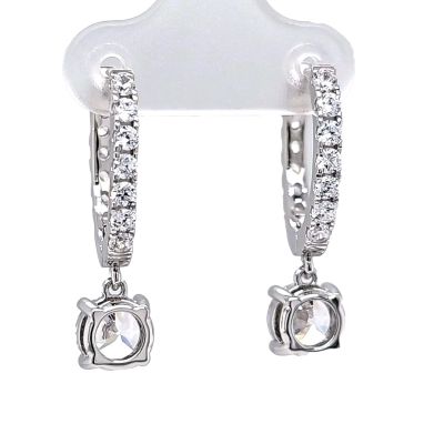 Sterling Silver Hoop Earrings with Round-Cut Simulated Diamond Dangle – 2.5 CTW CZ, Prong Set, Elegant Drop Hoops for Women