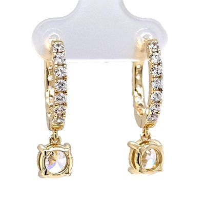Sterling Silver Hoop Earrings with Round-Cut Simulated Diamond Dangle – 2.5 CTW CZ, Prong Set, Elegant Drop Hoops for Women