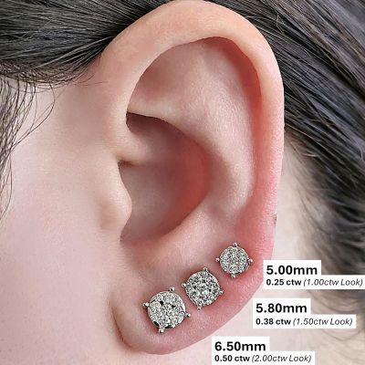 Diamond Stud Earrings 9stone Cluster 14kt Gold-Lab Created Diamonds-1 carat to 4 carat total weight look