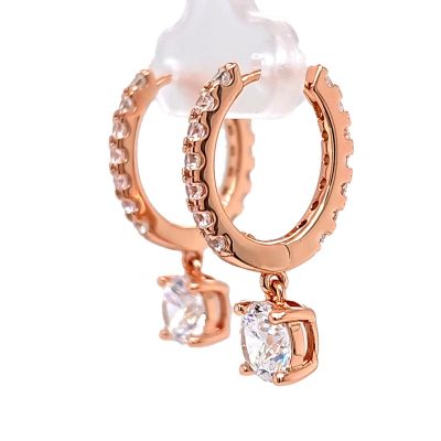 Sterling Silver Hoop Earrings with Round-Cut Simulated Diamond Dangle – 2.5 CTW CZ, Prong Set, Elegant Drop Hoops for Women