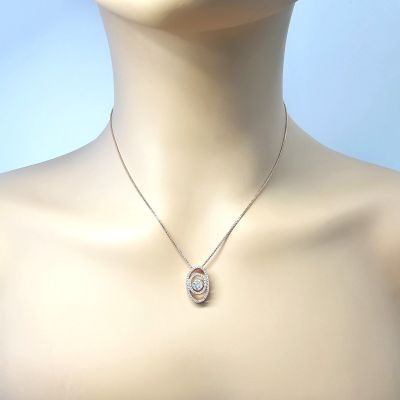 Double Oval Dancing Stone Necklace Pendant in Sterling Silver made w/Pure Brilliance Zirconia