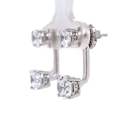 Earring Jackets with Cubic Zirconia – Sterling Silver, Adjustable Drop Design – 1.50 CTW (5.25mm &amp; 6.50mm Stones)