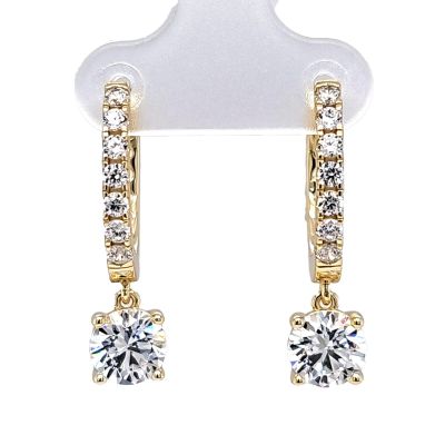 Sterling Silver Hoop Earrings with Round-Cut Simulated Diamond Dangle – 2.5 CTW CZ, Prong Set, Elegant Drop Hoops for Women