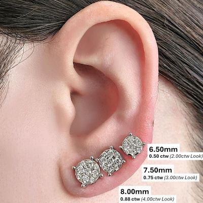 Diamond Stud Earrings 9stone Cluster 14kt Gold-Lab Created Diamonds-1 carat to 4 carat total weight look