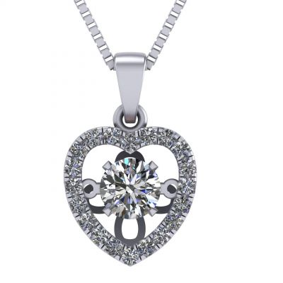 Heart Dancing Stone Necklace in Sterling Silver w/Pure Brilliance Zirconia