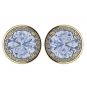 NANA Jewels Simulated Aquamarine Pure Brilliance Zirconia Round Halo Earrings Sterling Silver with 14k posts
