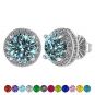 Customizable Halo Birthstone Stud Earrings, Solid 925 Sterling Silver w/Pure Brilliance Zirconia - Hypoallergenic