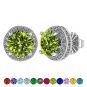 Customizable Halo Birthstone Stud Earrings, Solid 925 Sterling Silver w/Pure Brilliance Zirconia - Hypoallergenic