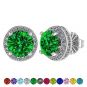 Customizable Halo Birthstone Stud Earrings, Solid 925 Sterling Silver w/Pure Brilliance Zirconia - Hypoallergenic