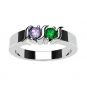 S-Bar Couples 2 Stone Ring w/ Simulated Birthstones, Sterling Silver, 10K, or 14K Gold