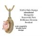 1.00ct Pure Brilliance Zirconia Simulated Morganite Halo Necklace in Gold Plated Sterling Silver
