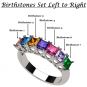 NANA Jewels Princess Cut Lucita Style 1 to 7 Birthstones - Mother&#039;s Birthstone Ring in Sterling Silver, Solid 10k or 14k Gold