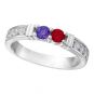 Shared Prong w/Sides Couple 2 Stone Ring w/Simulated Birthstones in Silver, 10K or 14K Gold