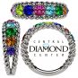 Central Diamond Center Rope Mothers Birthstone Ring with 1 to 10 Simulated Birthstones in Sterling Silver, 10k or 14k Gold