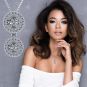 Round Double Halo Dancing Stone Necklace w/Pure Brilliance Zirconia in Gold Plated Sterling Silver