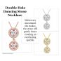 Round Double Halo Dancing Stone Necklace w/Pure Brilliance Zirconia in Gold Plated Sterling Silver