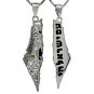 Central Diamond Center Israel Map Necklace/Pendant-Sterling Silver Am Israel Chai on Back Side-3D Map of Israel Large &amp; Small